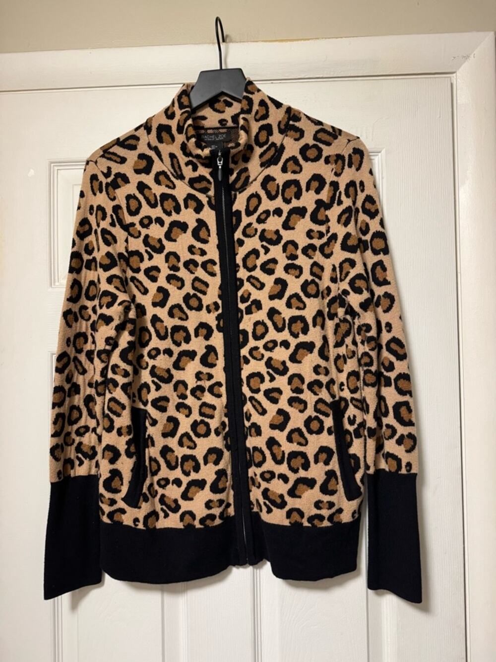 Rachel Zoe Leopard Print Zip-Front Jacket in Tan & Black